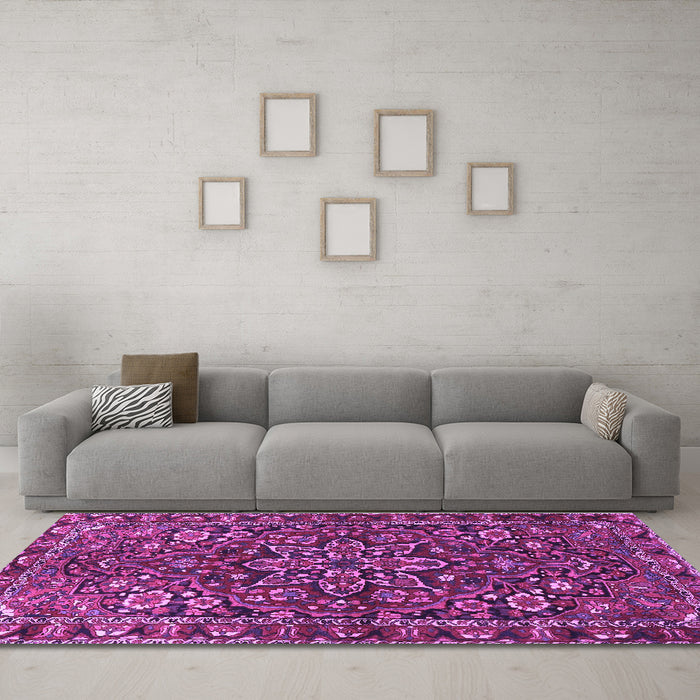 Machine Washable Persian Purple Traditional Area Rugs in a Living Room, wshtr4137pur