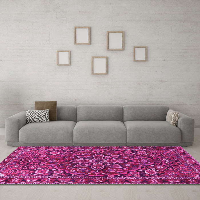 Machine Washable Persian Pink Traditional Rug in a Living Room, wshtr4137pnk