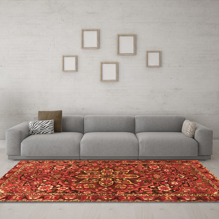Machine Washable Persian Orange Traditional Area Rugs in a Living Room, wshtr4137org