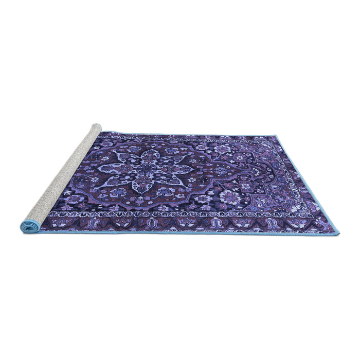 Sideview of Machine Washable Persian Blue Traditional Rug, wshtr4137blu