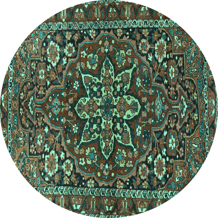 Round Machine Washable Persian Turquoise Traditional Area Rugs, wshtr4137turq