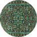 Round Machine Washable Persian Turquoise Traditional Area Rugs, wshtr4137turq