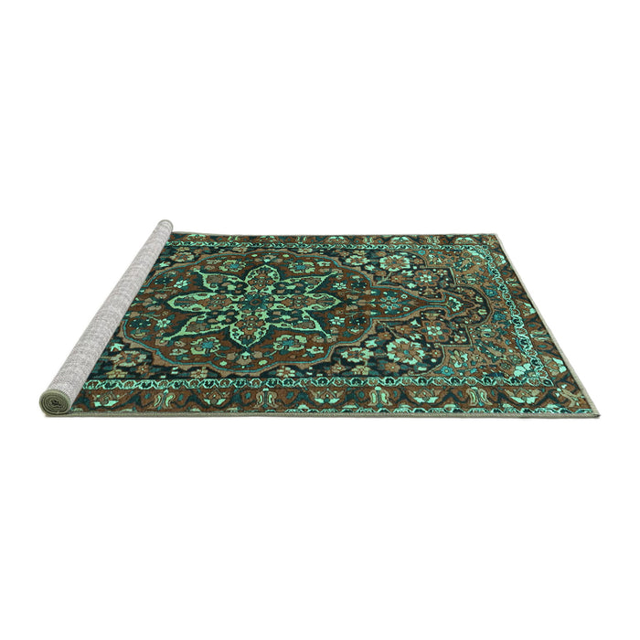Sideview of Machine Washable Persian Turquoise Traditional Area Rugs, wshtr4137turq