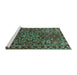 Sideview of Machine Washable Persian Turquoise Traditional Area Rugs, wshtr4137turq