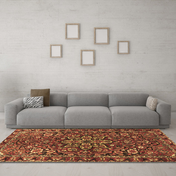 Machine Washable Persian Brown Traditional Rug in a Living Room,, wshtr4137brn