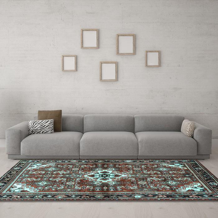 Machine Washable Persian Light Blue Traditional Rug in a Living Room, wshtr4138lblu