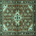 Square Machine Washable Persian Turquoise Traditional Area Rugs, wshtr4138turq