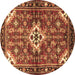 Round Machine Washable Persian Brown Traditional Rug, wshtr4138brn