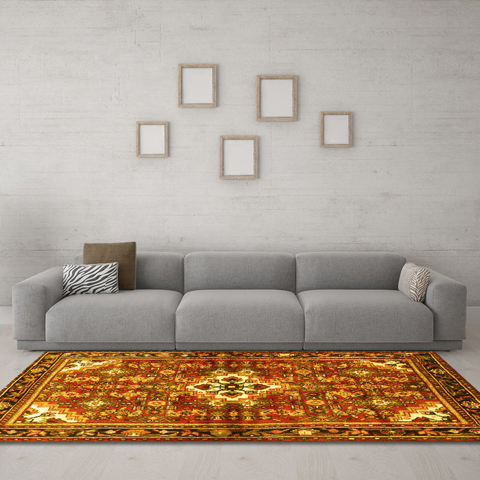 Machine Washable Persian Yellow Traditional Rug in a Living Room, wshtr4138yw