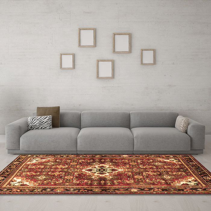 Machine Washable Persian Brown Traditional Rug in a Living Room,, wshtr4138brn