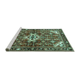 Sideview of Machine Washable Persian Turquoise Traditional Area Rugs, wshtr4138turq