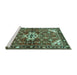 Sideview of Machine Washable Persian Turquoise Traditional Area Rugs, wshtr4138turq