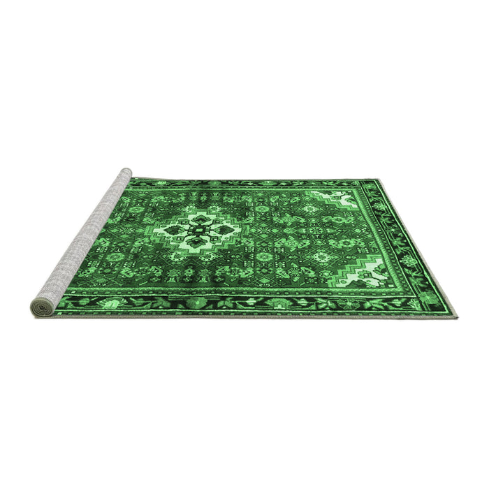 Sideview of Machine Washable Persian Emerald Green Traditional Area Rugs, wshtr4138emgrn
