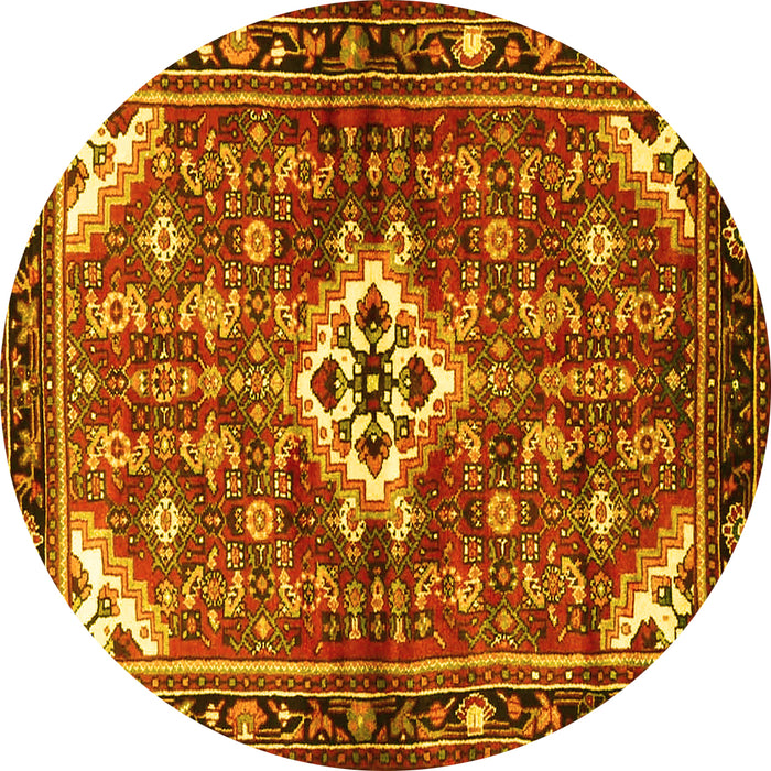 Round Machine Washable Persian Yellow Traditional Rug, wshtr4138yw