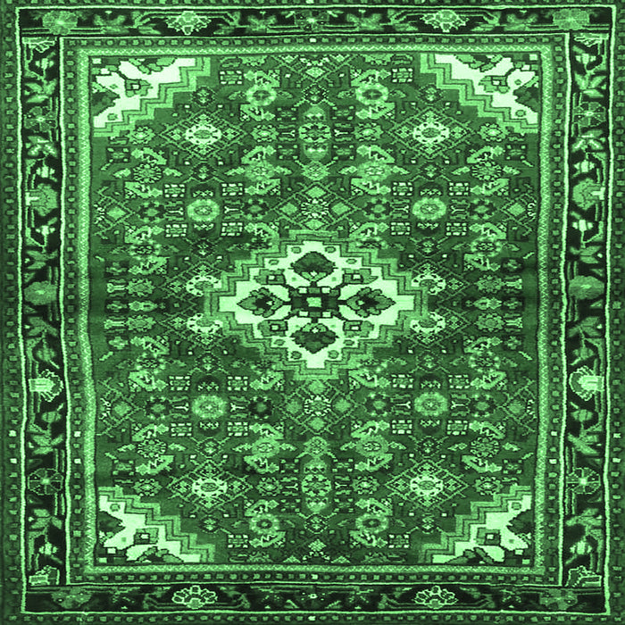 Square Machine Washable Persian Emerald Green Traditional Area Rugs, wshtr4138emgrn