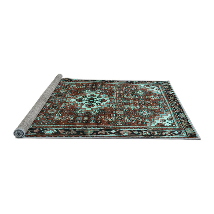 Sideview of Machine Washable Persian Light Blue Traditional Rug, wshtr4138lblu