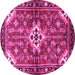 Round Machine Washable Persian Pink Traditional Rug, wshtr4138pnk