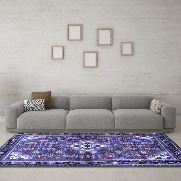 Machine Washable Persian Blue Traditional Rug in a Living Room, wshtr4138blu