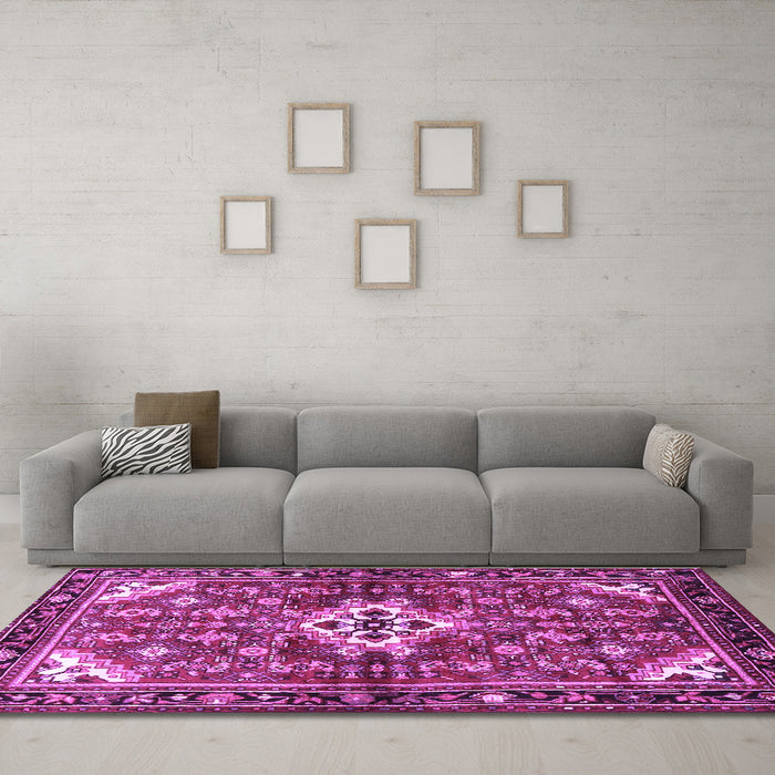 Machine Washable Persian Purple Traditional Area Rugs in a Living Room, wshtr4138pur