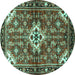 Round Machine Washable Persian Turquoise Traditional Area Rugs, wshtr4138turq