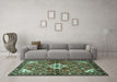 Machine Washable Persian Turquoise Traditional Area Rugs in a Living Room,, wshtr4138turq