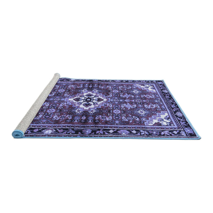 Sideview of Machine Washable Persian Blue Traditional Rug, wshtr4138blu