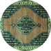 Round Medallion Turquoise Traditional Rug, tr4139turq