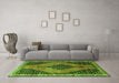 Machine Washable Medallion Green Traditional Area Rugs in a Living Room,, wshtr4139grn