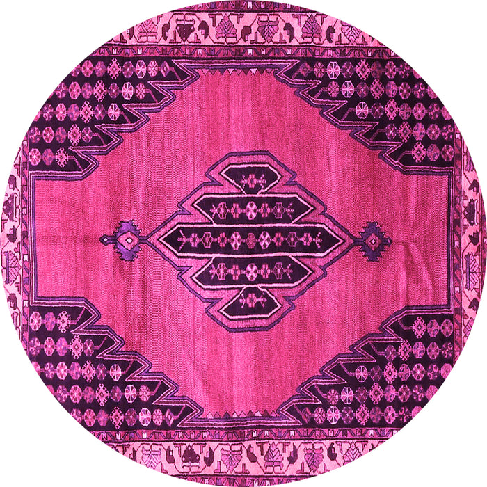 Round Machine Washable Medallion Pink Traditional Rug, wshtr4139pnk