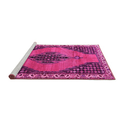 Sideview of Machine Washable Medallion Pink Traditional Rug, wshtr4139pnk