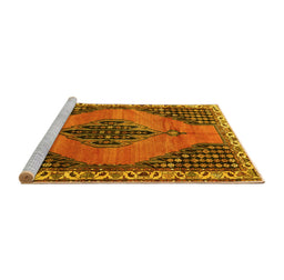 Sideview of Machine Washable Medallion Yellow Traditional Rug, wshtr4139yw