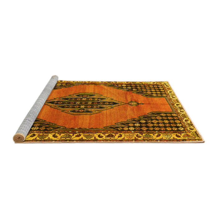 Sideview of Machine Washable Medallion Yellow Traditional Rug, wshtr4139yw
