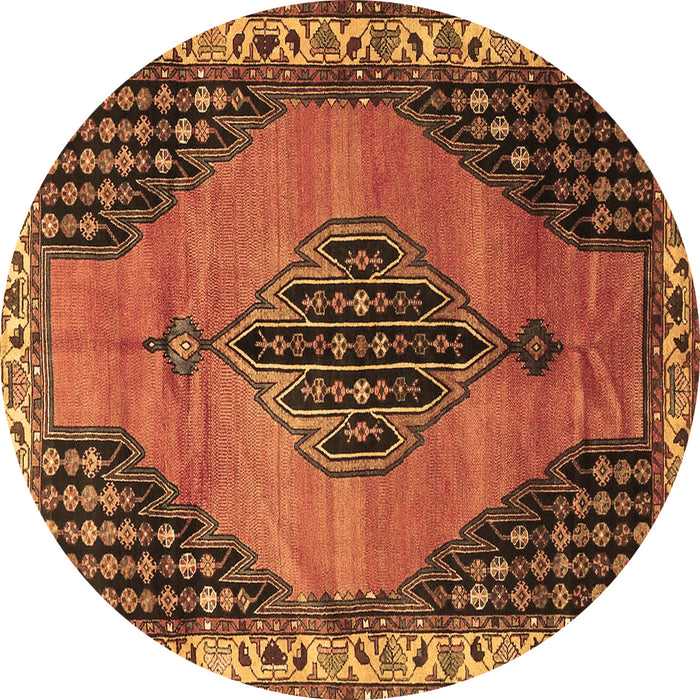 Round Machine Washable Medallion Brown Traditional Rug, wshtr4139brn