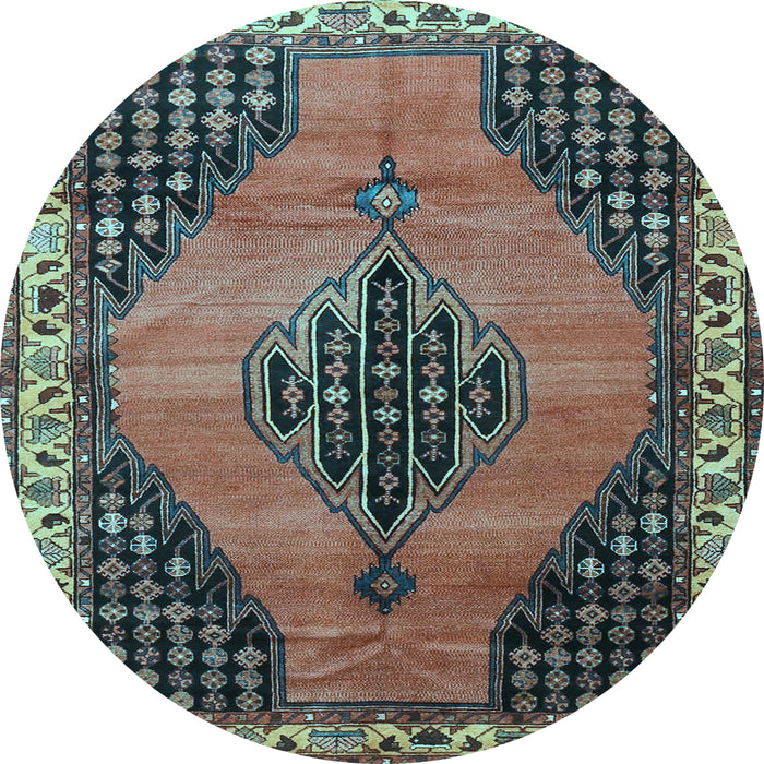 Round Medallion Light Blue Traditional Rug, tr4139lblu