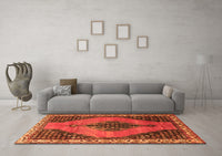 Machine Washable Medallion Orange Traditional Rug, wshtr4139org