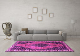 Machine Washable Medallion Purple Traditional Area Rugs in a Living Room, wshtr4139pur