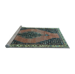Sideview of Machine Washable Medallion Light Blue Traditional Rug, wshtr4139lblu