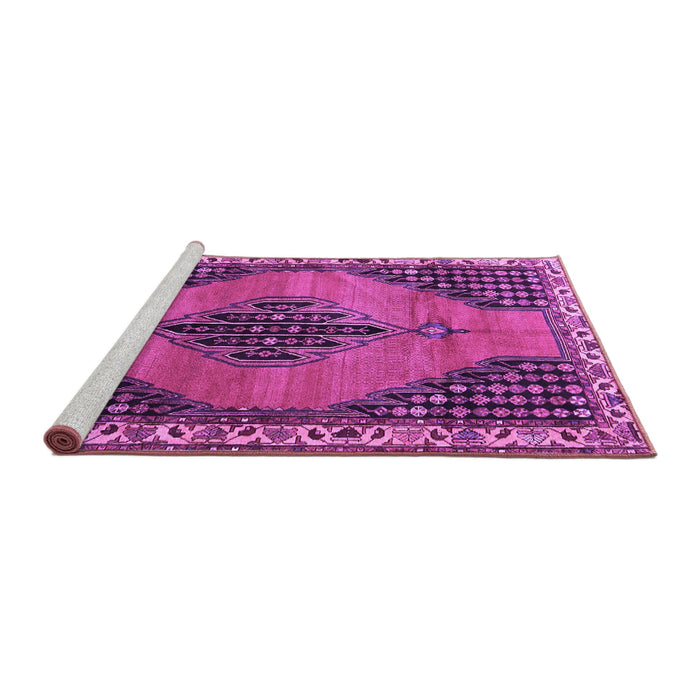 Sideview of Machine Washable Medallion Purple Traditional Area Rugs, wshtr4139pur
