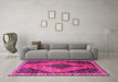 Machine Washable Medallion Pink Traditional Rug in a Living Room, wshtr4139pnk