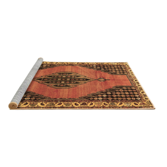 Sideview of Machine Washable Medallion Brown Traditional Rug, wshtr4139brn