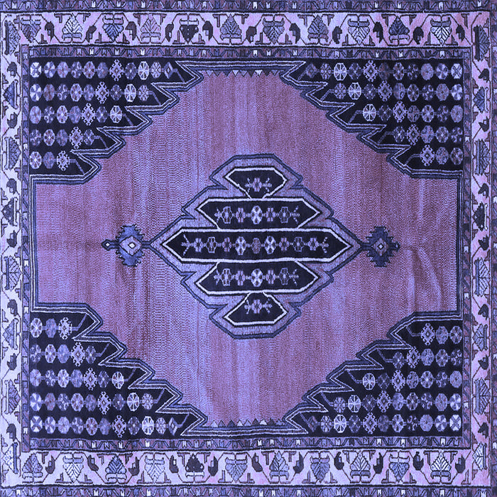 Square Machine Washable Medallion Blue Traditional Rug, wshtr4139blu