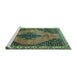 Sideview of Machine Washable Medallion Turquoise Traditional Area Rugs, wshtr4139turq