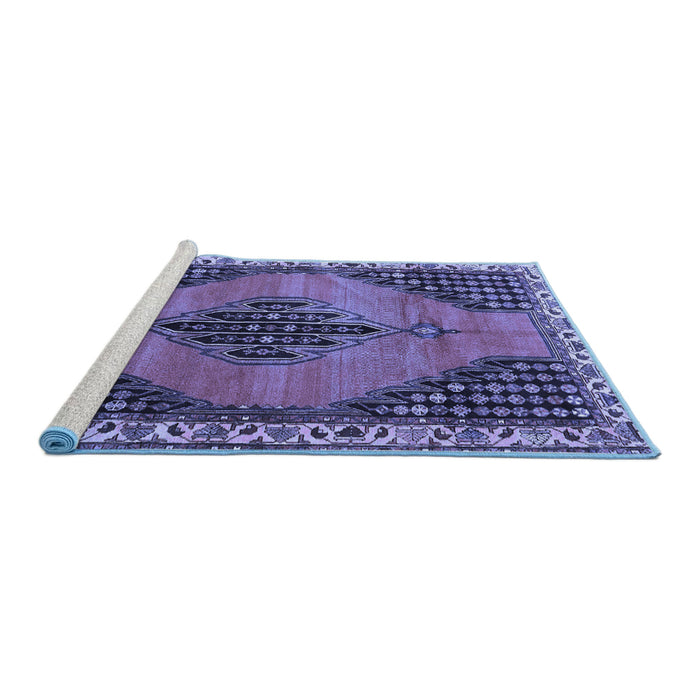 Sideview of Machine Washable Medallion Blue Traditional Rug, wshtr4139blu
