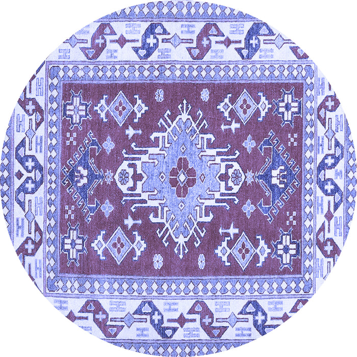 Round Machine Washable Geometric Blue Traditional Rug, wshtr413blu