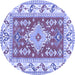 Round Machine Washable Geometric Blue Traditional Rug, wshtr413blu