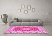 Machine Washable Geometric Pink Traditional Rug in a Living Room, wshtr413pnk