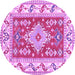 Round Geometric Purple Traditional Rug, tr413pur