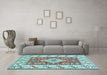 Machine Washable Geometric Light Blue Traditional Rug in a Living Room, wshtr413lblu