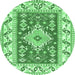 Round Geometric Emerald Green Traditional Rug, tr413emgrn