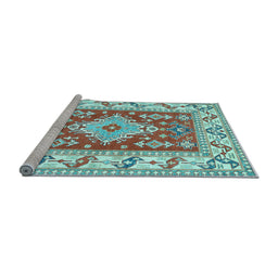 Sideview of Machine Washable Geometric Light Blue Traditional Rug, wshtr413lblu